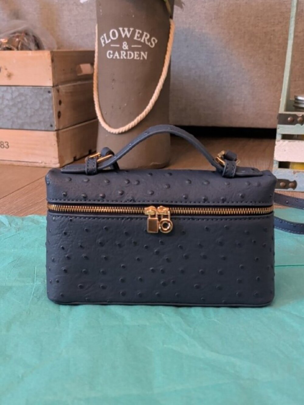 Navy Blue Crossbody Bag with Gold Accent